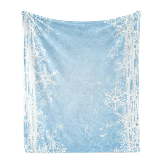 Winter Soft Flannel Fleece Blanket, Abstract Christmas Themed Snowflake Pattern on the Soft Colored Backdrop Image, Cozy Plush for Indoor and Outdoor Use, 60" x 80", Pale Blue White, by Ambesonne