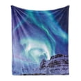 thumbnail image 1 of Winter Soft Flannel Fleece Blanket, Aurora Borealis Kirkjufell Iceland Natural Phenomenon Northen Environment, Cozy Plush for Indoor and Outdoor Use, 50" x 70", Blue Sea Green Lilac, by Ambesonne, 1 of 5