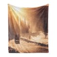 thumbnail image 1 of Winter Soft Flannel Fleece Blanket, Colorado Mountain Road and Winter Storm with High Wind Icy Road and Vehicle, Cozy Plush for Indoor and Outdoor Use, 50" x 70", Brown Orange Yellow, by Ambesonne, 1 of 6