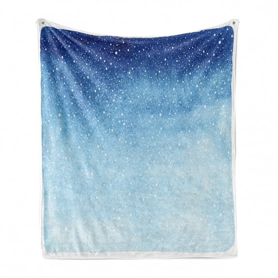 Winter Soft Flannel Fleece Blanket, Falling Snow Splashes Stains Watercolors Shades of Blue Abstract Christmas Inspired, Cozy Plush for Indoor and Outdoor Use, 50" x 70", Blue White, by Ambesonne