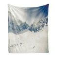 thumbnail image 1 of Winter Soft Flannel Fleece Blanket, Fantasy Lands on Top of the World with Snowy Cliffs and Stones Alps Tranquil Empty, Cozy Plush for Indoor and Outdoor Use, 50" x 70", White Blue, by Ambesonne, 1 of 5