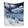 thumbnail image 1 of Winter Soft Flannel Fleece Blanket, Winter Landscape on Hills with Snowy Trees and Fluffy Clouds Idyllic Seasonal Image, Cozy Plush for Indoor and Outdoor Use, 60" x 80", Blue White, by Ambesonne, 1 of 5