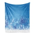 thumbnail image 1 of Winter Soft Flannel Fleece Blanket, Music Inspired Winter Imagery Notes and Snowflakes Illustration Seasonal Image, Cozy Plush for Indoor and Outdoor Use, 60" x 80", Blue White Lilac, by Ambesonne, 1 of 6