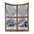 thumbnail image 1 of Winter Soft Flannel Fleece Blanket, Rustic Snowy Woodsy Frame Window View Print Mountain House Cold Christmas Day, Cozy Plush for Indoor and Outdoor Use, 50" x 60", White and Khaki, by Ambesonne, 1 of 5