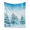 thumbnail image 1 of Winter Soft Flannel Fleece Blanket, Snow Covered Fir Trees on Mountainside Blizzard Arctic Woodland Tranquil Outdooors, Cozy Plush for Indoor and Outdoor Use, 60" x 80", Blue White, by Ambesonne, 1 of 5