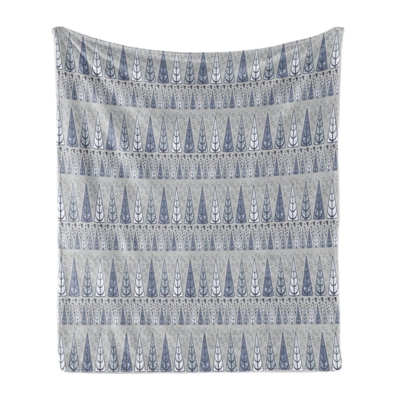Winter Soft Flannel Fleece Blanket, Triangular Pine Fir Trees Horizontal Pattern Circles Modern Art Inspired, Cozy Plush for Indoor and Outdoor Use, 70" x 90", Taupe Slate Blue Sage, by Ambesonne