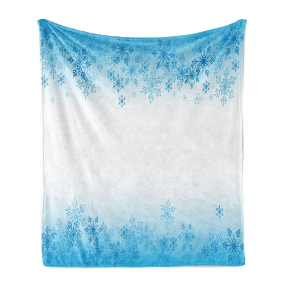 Winter Soft Flannel Fleece Throw Blanket, Abstract Ornaments Snowflakes Cold Weather Season Frozen Water Illustration, Cozy Plush for Indoor and Outdoor Use, 50" x 70", Sky Blue White, by Ambesonne