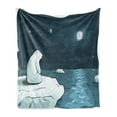 thumbnail image 1 of Winter Soft Flannel Fleece Throw Blanket, Cartoon Style Hand Drawn Polar Bear in the Arctic Staring at the Moon Image Print, Cozy Plush for Indoor and Outdoor Use, 50" x 70", Blue White, by Ambesonne, 1 of 5