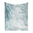 thumbnail image 1 of Winter Soft Flannel Fleece Throw Blanket, Christmas Image Snow and Frosted Tree Snowflakes Winter Season Illustration, Cozy Plush for Indoor and Outdoor Use, 60" x 80", Slate Blue White, by Ambesonne, 1 of 5
