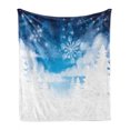 thumbnail image 1 of Winter Soft Flannel Fleece Throw Blanket, Christmas Trees Setting with Snowflakes and Stars New Year Graphic Image, Cozy Plush for Indoor and Outdoor Use, 70" x 90", Blue White, by Ambesonne, 1 of 6