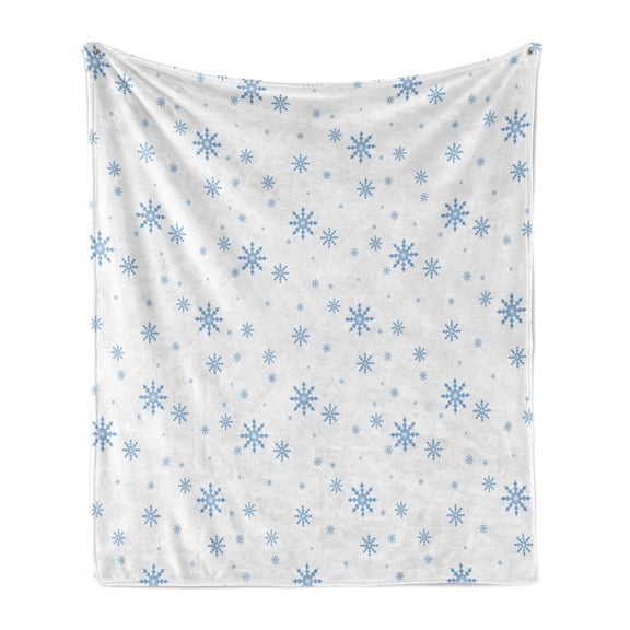 Winter Soft Flannel Fleece Throw Blanket, Cold December Design Simple Seasonal Snowy Weather Ice Frost Gentle Winter, Cozy Plush for Indoor and Outdoor Use, 50" x 60", Blue White, by Ambesonne