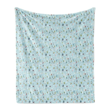 Winter Soft Flannel Fleece Throw Blanket, Concept of Ski Resort with Human on Snow, Cozy Plush for Indoor and Outdoor Use, 60" x 80", Blue Multicolor, by Ambesonne