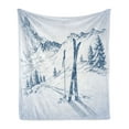 thumbnail image 1 of Winter Soft Flannel Fleece Throw Blanket, Dramatic Landscape of Snowy Mountains Snow Boarding and Pine Tree, Cozy Plush for Indoor and Outdoor Use, 50" x 60", Dark Petrol Blue White, by Ambesonne, 1 of 6
