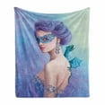 thumbnail image 1 of Winter Soft Flannel Fleece Throw Blanket, Fantasy Snow Queen in with Dragon Illustration Print, Cozy Plush for Indoor and Outdoor Use, 50" x 60", Violet Blue Pale Green, by Ambesonne, 1 of 5