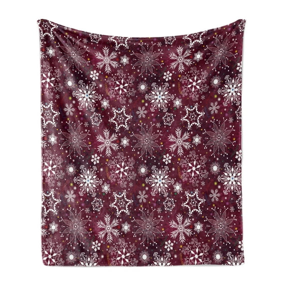 Winter Soft Flannel Fleece Throw Blanket, Floral Flakes with Colorful Swirls Dots and Stars Xmas Party, Cozy Plush for Indoor and Outdoor Use, 50" x 60", Maroon White Multicolor, by Ambesonne