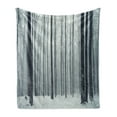 thumbnail image 1 of Winter Soft Flannel Fleece Throw Blanket, Foggy Mysterious Woodland Beech Trees Forest Peaceful Solitude Morning Scenery, Cozy Plush for Indoor and Outdoor Use, 50" x 70", Black White, by Ambesonne, 1 of 5