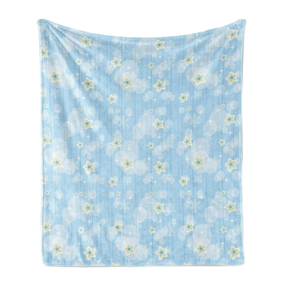 Winter Soft Flannel Fleece Throw Blanket, Kids Baby Pattern Night Sky with Soft Colored Stars New Year Theme, Cozy Plush for Indoor and Outdoor Use, 60" x 80", Baby Blue Yellow White, by Ambesonne
