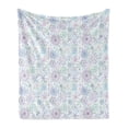 thumbnail image 1 of Winter Soft Flannel Fleece Throw Blanket, Pastel Colored Cheerful Composition Abstract Snowflakes and Curls, Cozy Plush for Indoor and Outdoor Use, 70" x 90", Blue Green Lavender, by Ambesonne, 1 of 5