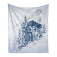 thumbnail image 1 of Winter Soft Flannel Fleece Throw Blanket, Pencil Sketch Drawing of a Ski Hut in the Mountains Resort, Cozy Plush for Indoor and Outdoor Use, 60" x 80", Sky Blue Cadet Blue, by Ambesonne, 1 of 6