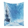 thumbnail image 1 of Winter Soft Flannel Fleece Throw Blanket, Rendition of Snowy Season of Year Frozen Pine Tree Snowflakes Falling, Cozy Plush for Indoor and Outdoor Use, 50" x 70", Blue White, by Ambesonne, 1 of 5