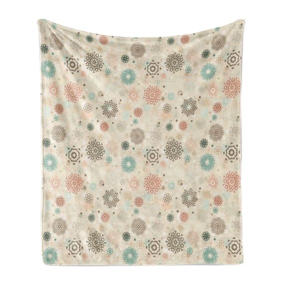 Winter Soft Flannel Fleece Throw Blanket, Retro Style Christmas Pattern with Various Gentle Snowflake Motifs Vintage Pastel, Cozy Plush for Indoor and Outdoor Use, 70" x 90", Multicolor, by Ambesonne