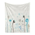 thumbnail image 1 of Winter Soft Flannel Fleece Throw Blanket, Seasonal Flowers Snowflakes Hand Drawn Style Abstract Blossoms, Cozy Plush for Indoor and Outdoor Use, 70" x 90", Blue Brown White, by Ambesonne, 1 of 5