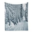 thumbnail image 1 of Winter Soft Flannel Fleece Throw Blanket, Ski Themed Snowy Road Cold Parts of the World Footprints Colorado United States, Cozy Plush for Indoor and Outdoor Use, 60" x 80", Black White, by Ambesonne, 1 of 6