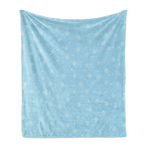 Winter Soft Flannel Fleece Throw Blanket, Soft Snowfall Pattern with Dots on Blue Traditional Abstract Cold Christmas, Cozy Plush for Indoor and Outdoor Use, 50" x 70", Pale Blue White, by Ambesonne