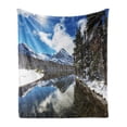thumbnail image 1 of Winter Soft Flannel Fleece Throw Blanket, Tranquil View of Glacier National Park in Montana Water Reflection Peaceful, Cozy Plush for Indoor and Outdoor Use, 60" x 80", Brown Blue White, by Ambesonne, 1 of 5