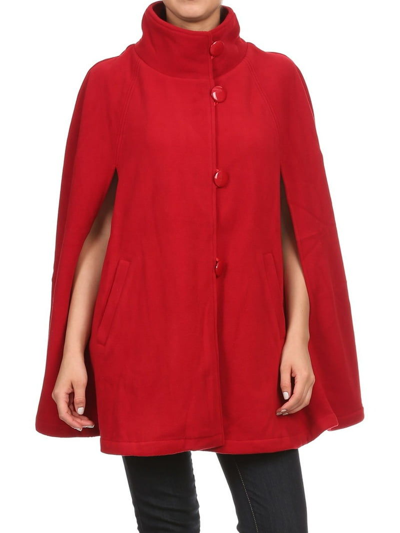 Winter Soft Fleece Button Cape Poncho Coat with Armholes and