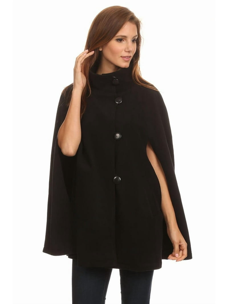 Winter Soft Fleece Button Cape Poncho Coat with Armholes and