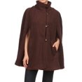 thumbnail image 1 of Winter Soft Fleece Button Cape Poncho Coat with Pockets - BROWN, 1 of 4