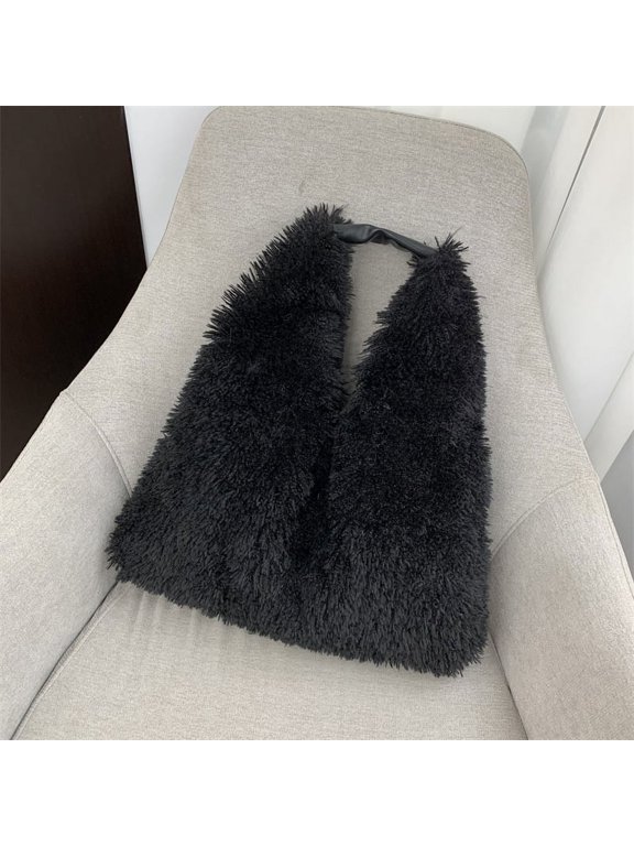Winter Soft Plush Women's Shoulder Bags Faux Lamb Wool female Underarm Bag Large Capacity Ladies Fluffy Travel Tote Handbags