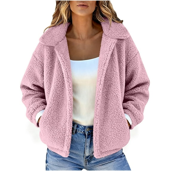 Winter Solid Color Fleece Coat for Women, Warm fuzzy Thick jackets, Outerwear Casual classic outWear