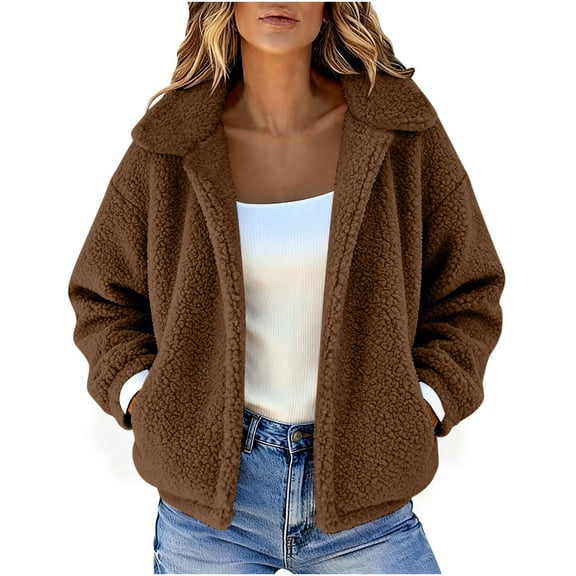 Winter Solid Color Fleece Coat for Women, Warm fuzzy Thick jackets, Outerwear Casual classic outWear