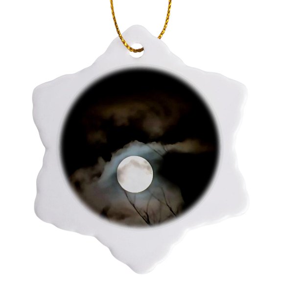 3drose, Winter Solstice Moon, 3 inch Snowflake Porcelain Ornament