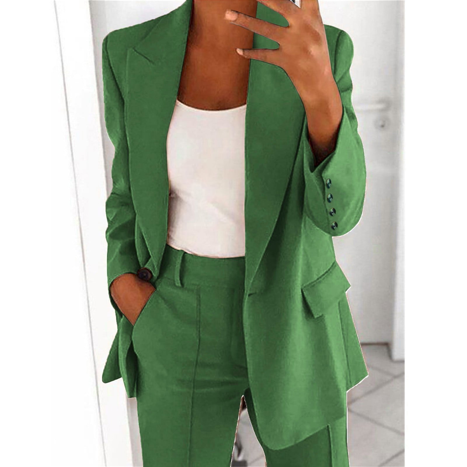 Winter Spandex Long Sleeve Blazer Jackets for Women Green Leisure Solid ...