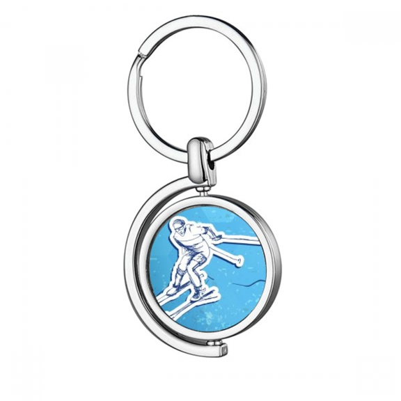 Winter Sport Ski Action Illustration Rotating Keychain Metal Keyring Holder