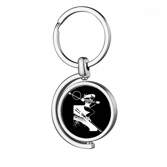 Winter Sport Skiing Black Pattern Rotating Keychain Metal Keyring Holder