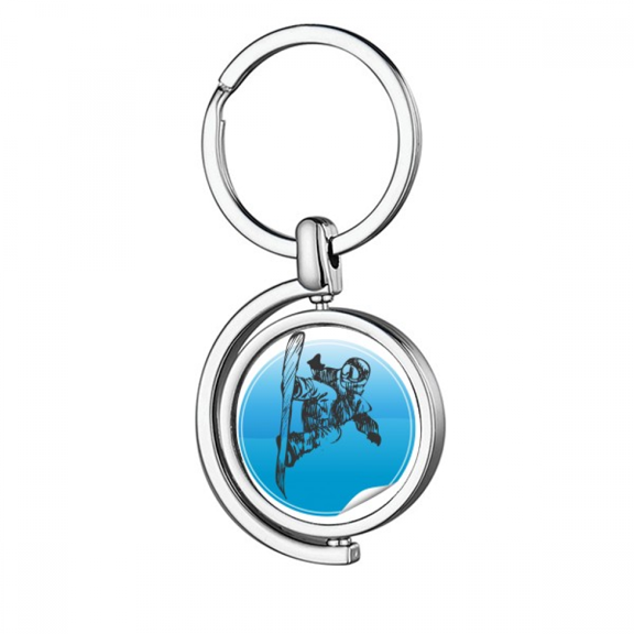 Winter Sport Skis and Ski Poles Pattern Rotating Keychain Metal Keyring Holder