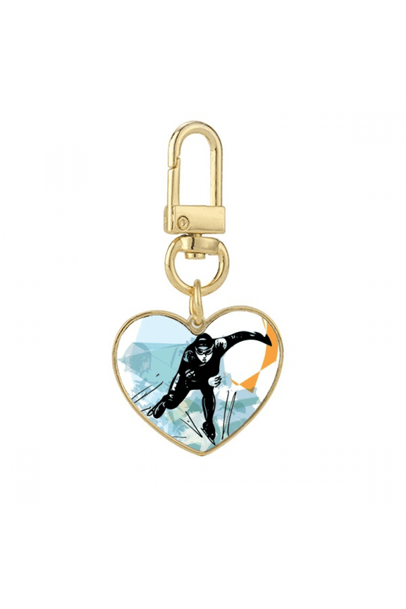 Winter Sport Speed Skating Male Athletes Gold Heart Keychain Metal Keyring Holder