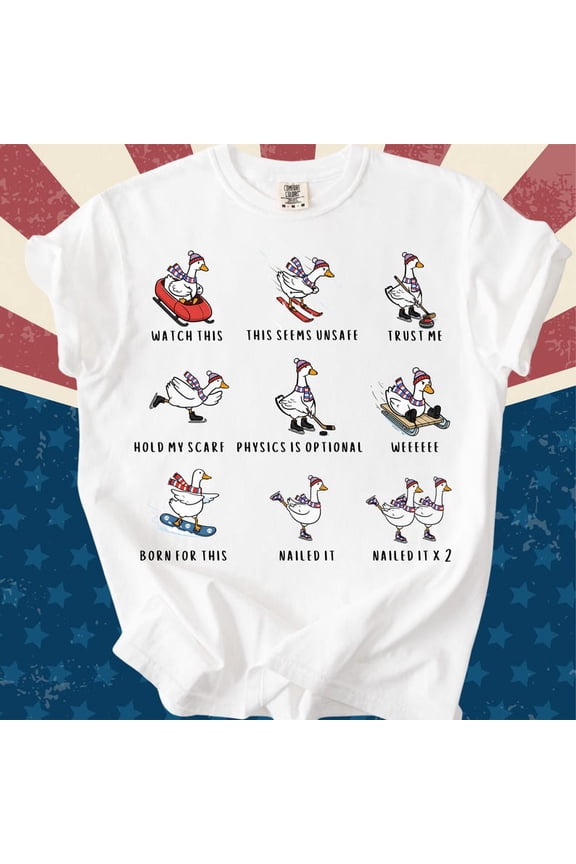 Winter Sports 2026 Goose T-Shirt, Multi Sport Bird Graphic Design, USA Snowboarding Skiing Hockey Fan Apparel, Comfort Colors Unisex Cotton T-Shirt, Size S-3XL