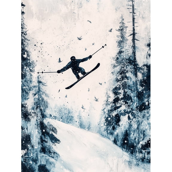 Winter Sports Canvas Print/Skiing Decor Suitable for Living RoomOffice Ski Lodge and Mountain Cabin Decoration.