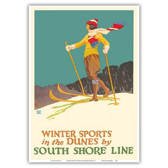 Winter Sports in the Dunes - South Shore Line - Chicago Lake Shore & South Bend Railroad - Vintage Travel Poster by Oscar Rabe Hanson c.1925 - Master Art Print 10in x 14in