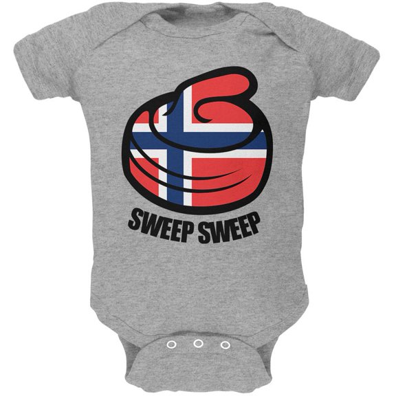 Winter Sports Flag Curling Sweep Sweep Norway Soft Baby One Piece Heather 3-6 M