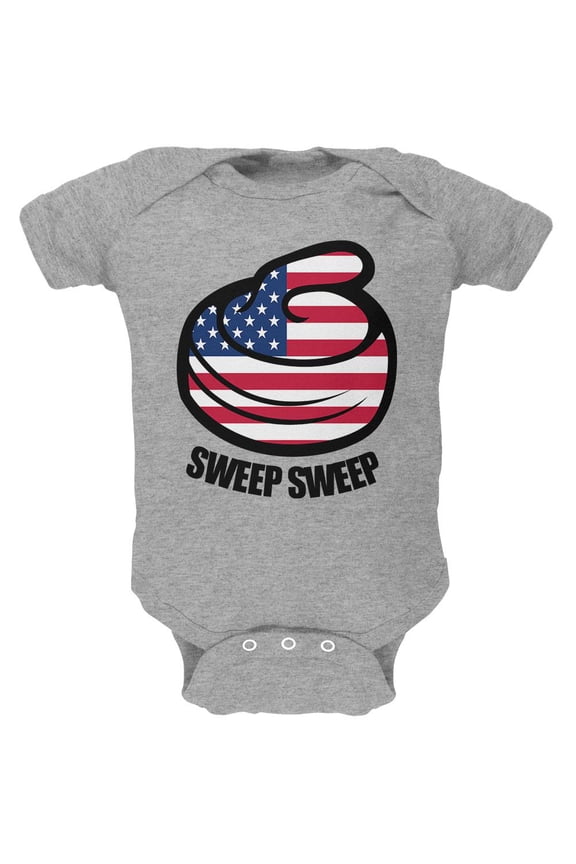 Winter Sports Flag Curling Sweep Sweep USA Soft Baby One Piece Heather 3-6 M