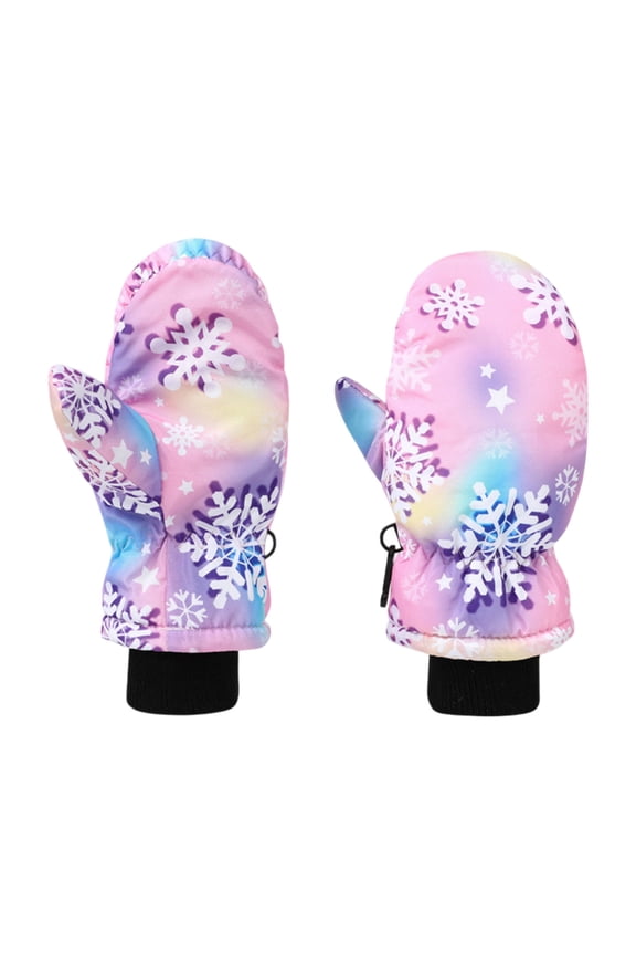 Winter Sports Kids Ski Mittens for Boys Girls Space Astronaut Printed Windproof Warm Insulated Mitten with Adjustable Strap Performance