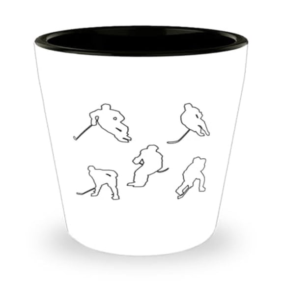 Winter Sports Shot Glass, Ice Hockey Play Moves, Skating Gift, Mini Glassware, 1.5oz Cup