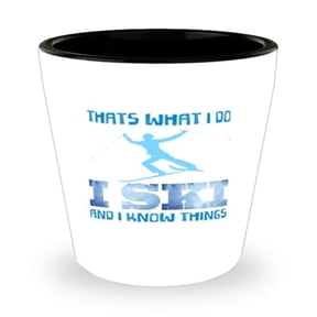 Winter Sports Shot Glass with I Ski And Things Quote, Unique Skiing Gift, Mini Glassware, 1.5oz Liquor Cup for Enthusiasts