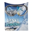 thumbnail image 1 of Winter Sports Soft Flannel Fleece Blanket, Sportsman Glass I Love Ski Jumping Snowy Mountains Outdoor Scene, Cozy Plush for Indoor and Outdoor Use, 70" x 90", Baby Blue and Sky Blue, by Ambesonne, 1 of 6